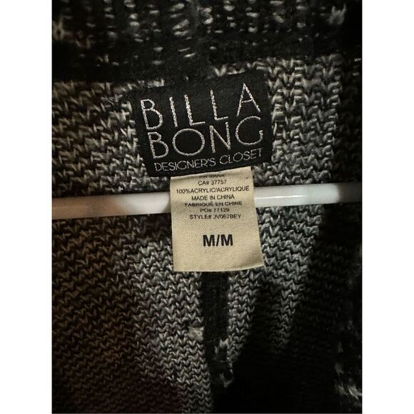 Women’s Billabong Cardigan Sweater Black & White Geometric Open Front Size Mediu - Picture 4 of 4